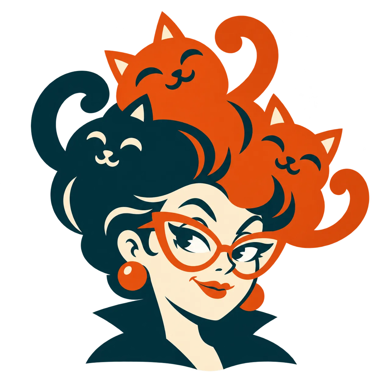 The Crazy Cat Lady with three cats perched in her hair